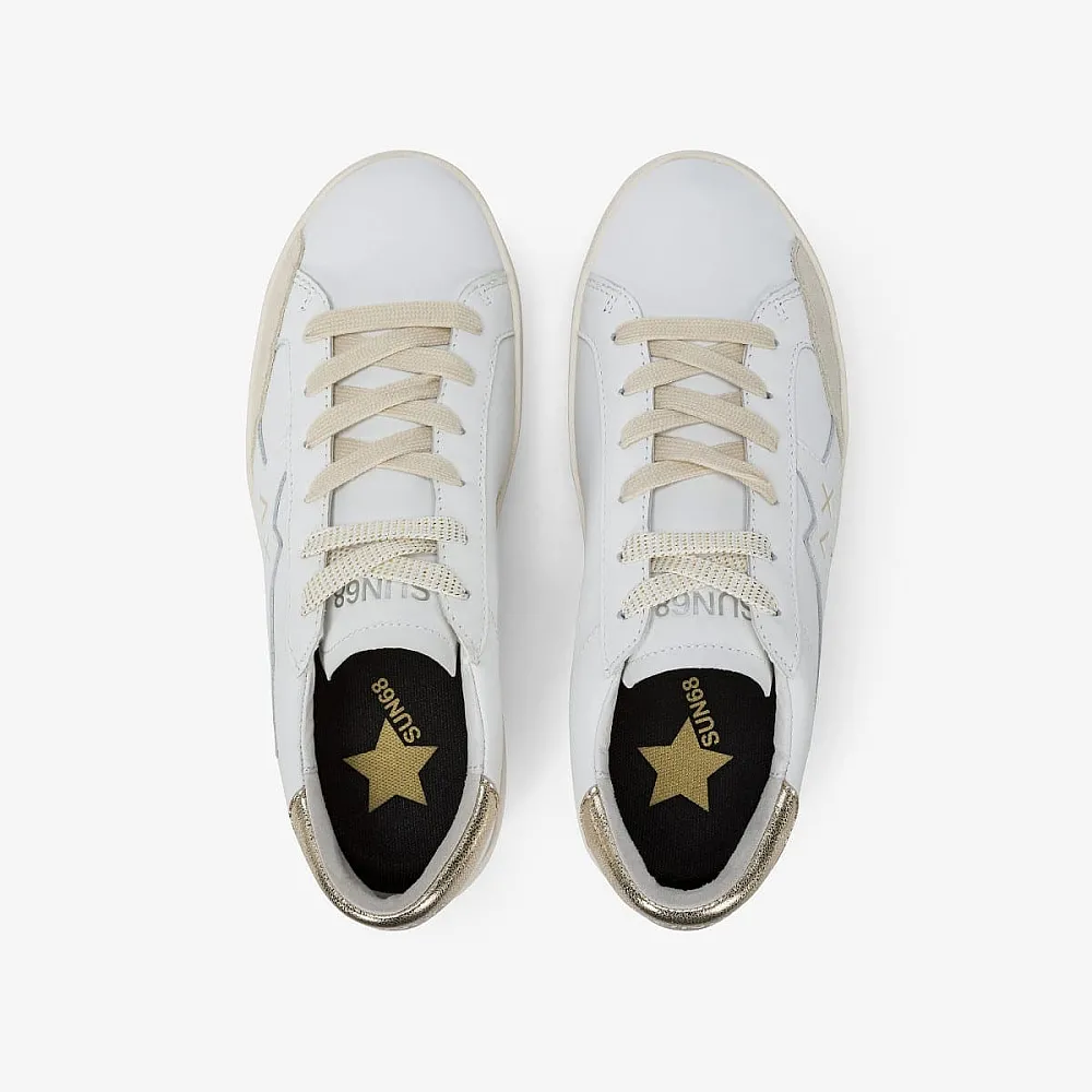 נעלי סניקרס לגבר SUN68 KATY LEATHER WHITE/GOLD