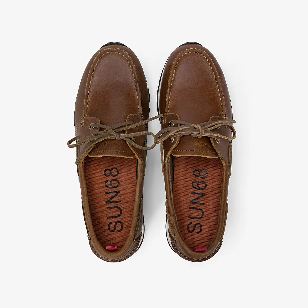 מוקסינים לגבר SUN68 TOM BARCA LEATHER- BROWN