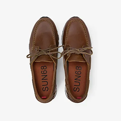 מוקסינים לגבר SUN68 TOM BARCA LEATHER- BROWN