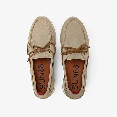מוקסינים לגבר SUN68 TOM BARCA SUEDE- BEIGE