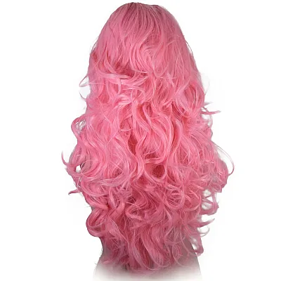 פאה גלית עם פוני בצבע ורוד