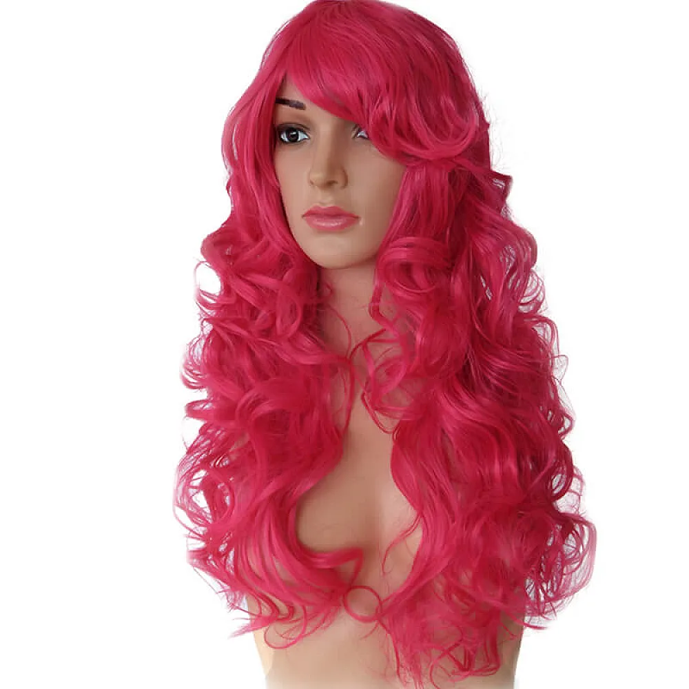 פאה גלית עם פוני בצבע ורוד פוקסיה