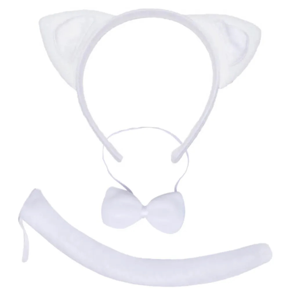 סט אוזניים חתול לבן לתחפושת קוספליי