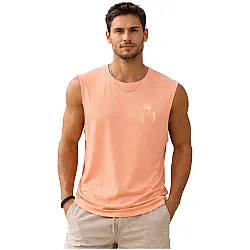 גופיית גבר כתומה חלקה עם הדפס דקלים עדין