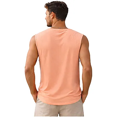 גופיית גבר כתומה חלקה עם הדפס דקלים עדין