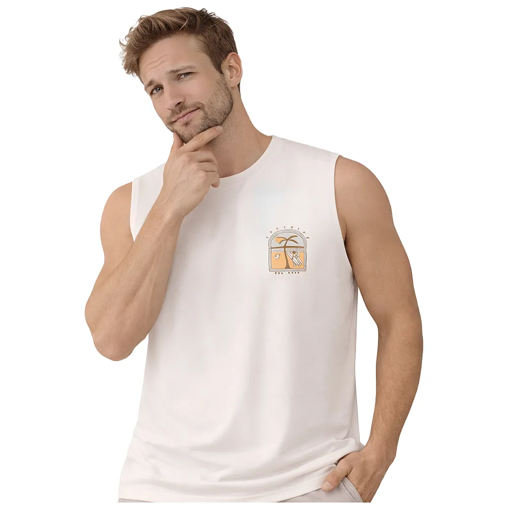 גופיית גבר לבנה Sunshine Beach עם הדפס קטן