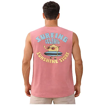 גופיית גבר ורודה Surfing Tel Aviv עם הדפס בגב