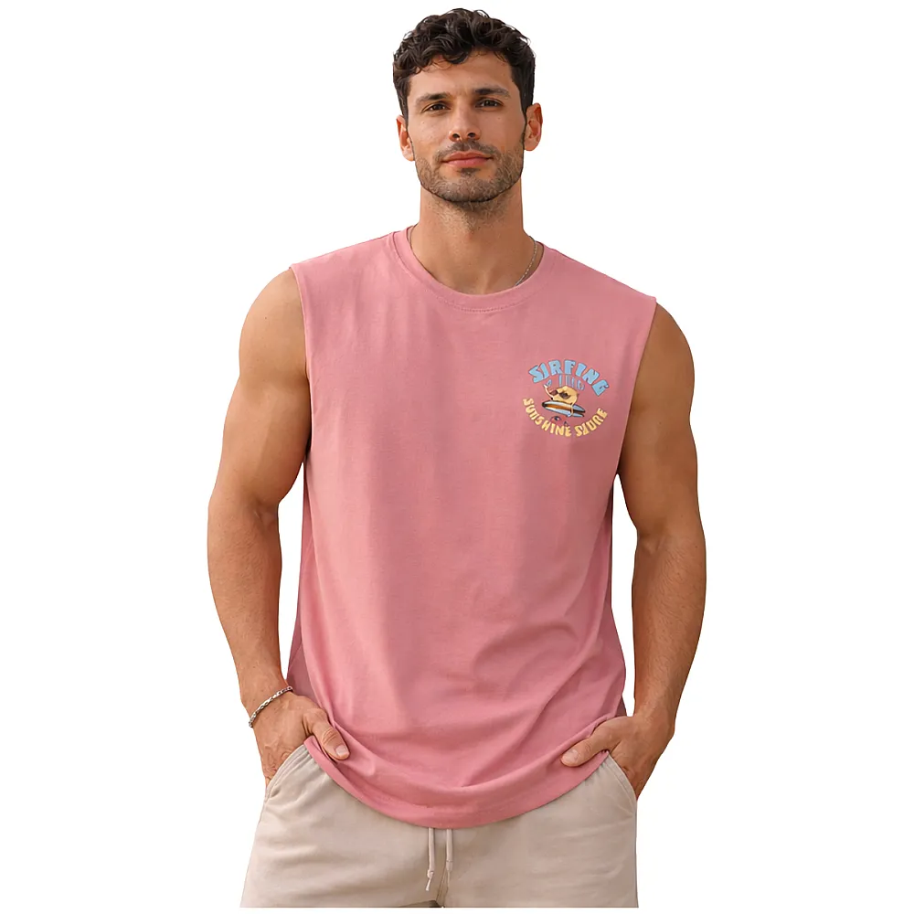 גופיית גבר ורודה Surfing Tel Aviv עם הדפס בגב