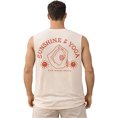 גופיית גבר בז' Sunshine & Yoga עם הדפס בגב