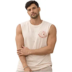 גופיית גבר בז' Sunshine & Yoga עם הדפס בגב