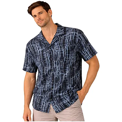 חולצה מכופתרת קיץ בהדפס טאי דאי כהה