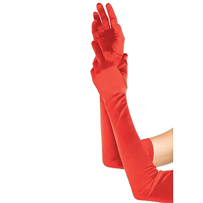 כפפות סאטן אדומות גמישות עד הזרוע