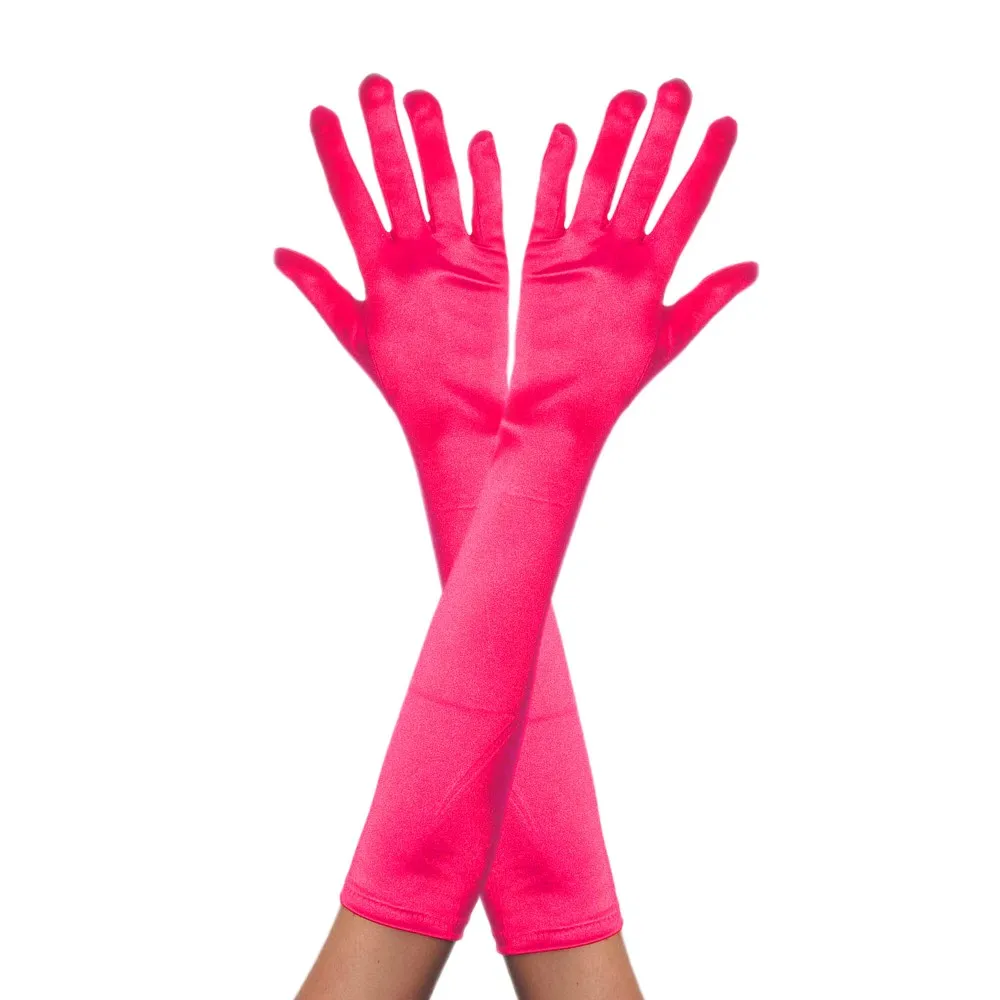 כפפות סאטן ורוד ניאון לתחפושת