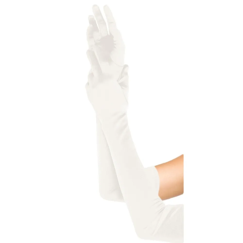 כפפות סאטן לבנות גמישות עד הזרוע 