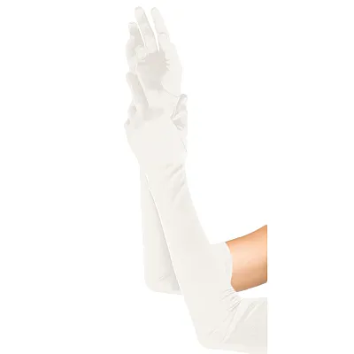 כפפות סאטן לבנות גמישות עד הזרוע