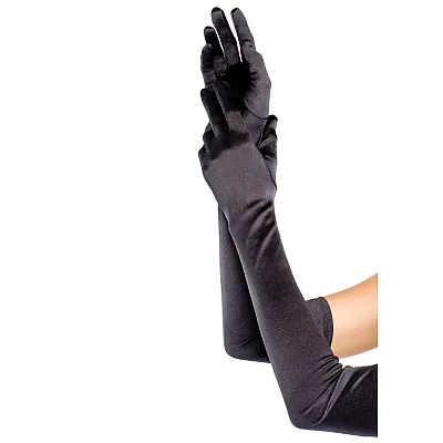 כפפות סאטן שחורות גמישות עד הזרוע