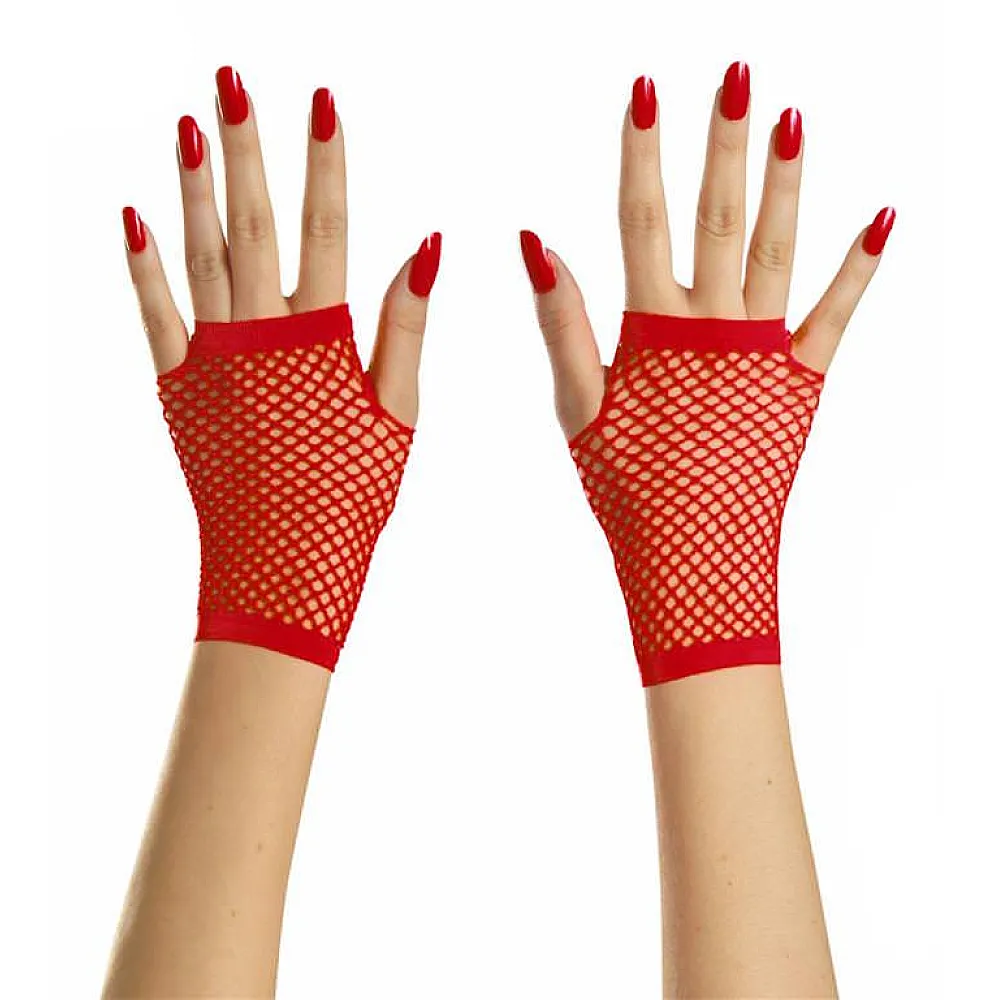 כפפות רשת קצרות בצבע אדום