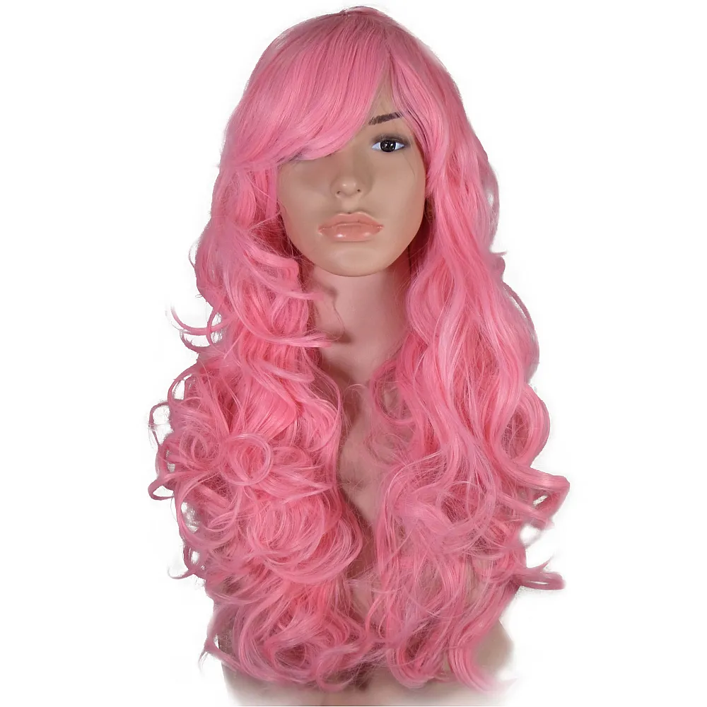 פאה גלית עם פוני בצבע ורוד