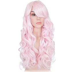 פאה גלית עם פוני בצבע ורוד פסטל