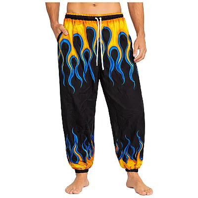 שרוואל שחור עם הדפס להבות כחול צהוב