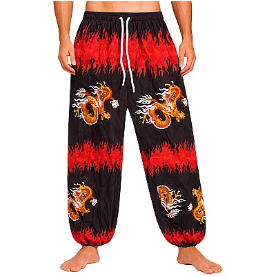 שרוואל שחור עם הדפס דרקונים ואש