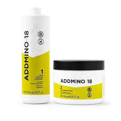 סט ADDMINO-18 לשיער מוחלק ולשיקום שיער פגום | שמפו ומסכה