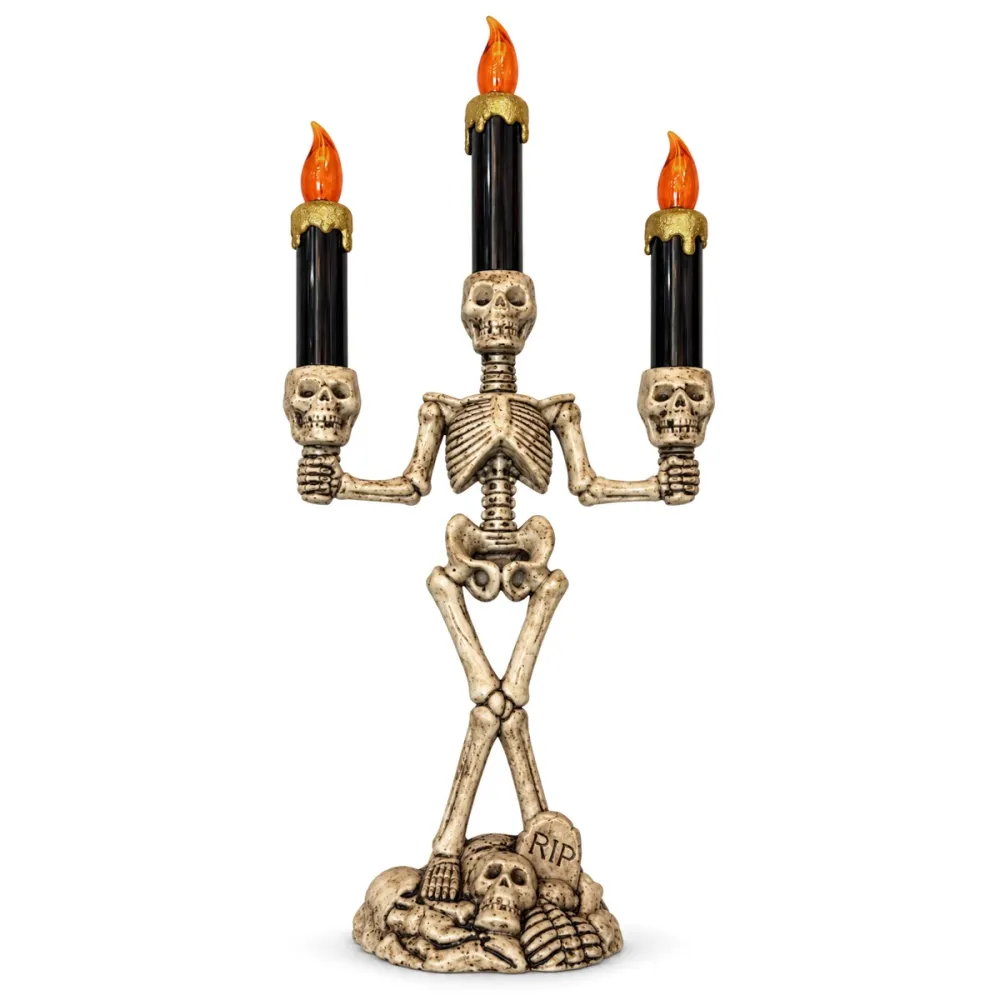 פמוט שלד דקורטיבי כולל 3 נרות להאלווין