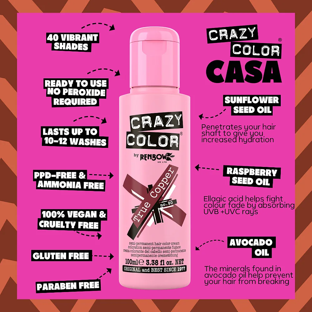 צבע שיער נחושת עמוקה True Copper 80 – Crazy Color, 100 מ״ל