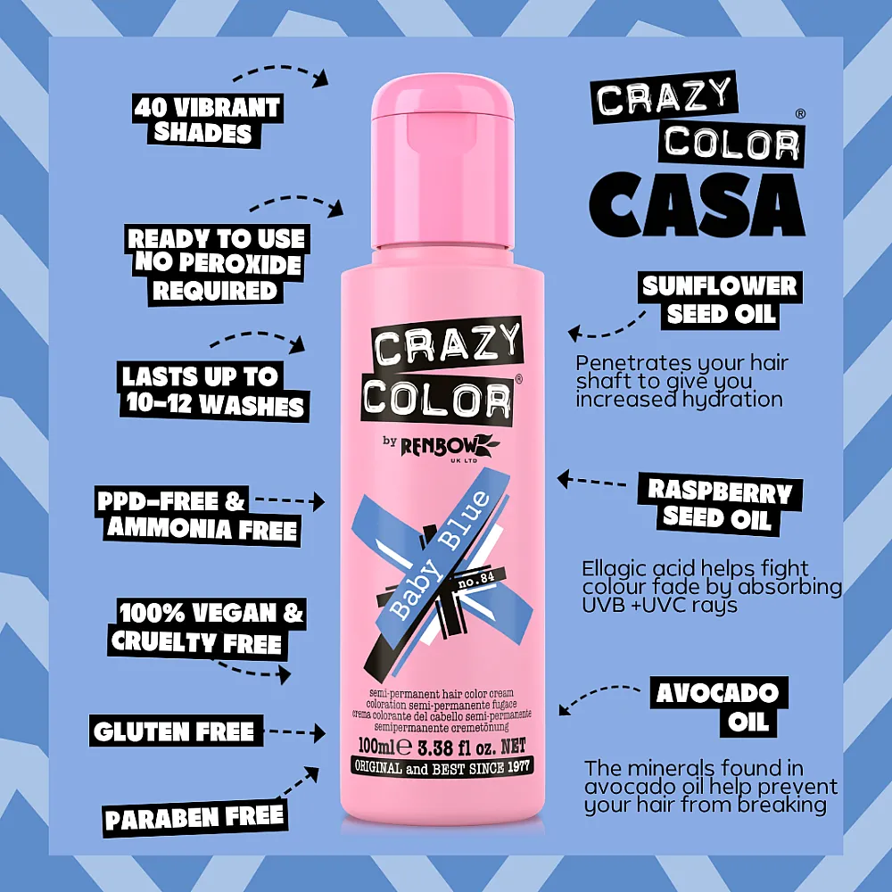 צבע שיער תכלת פסטל Baby Blue 84 – Crazy Color, 100 מ״ל