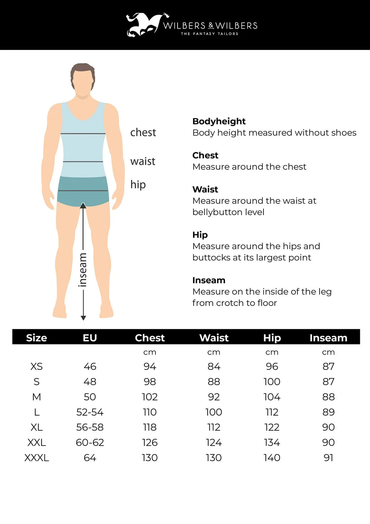 טבלת מידות men