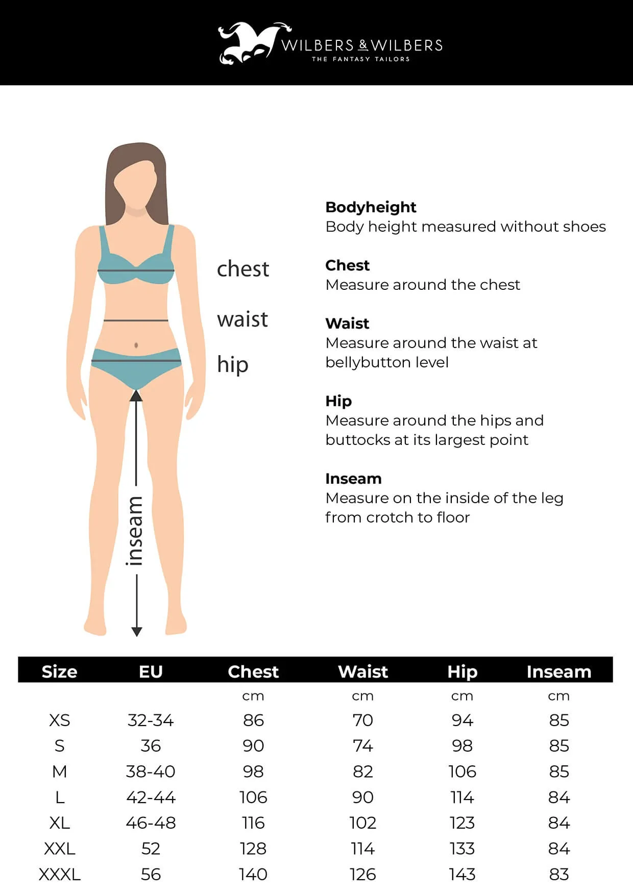 טבלת מידות נשים ווילבר